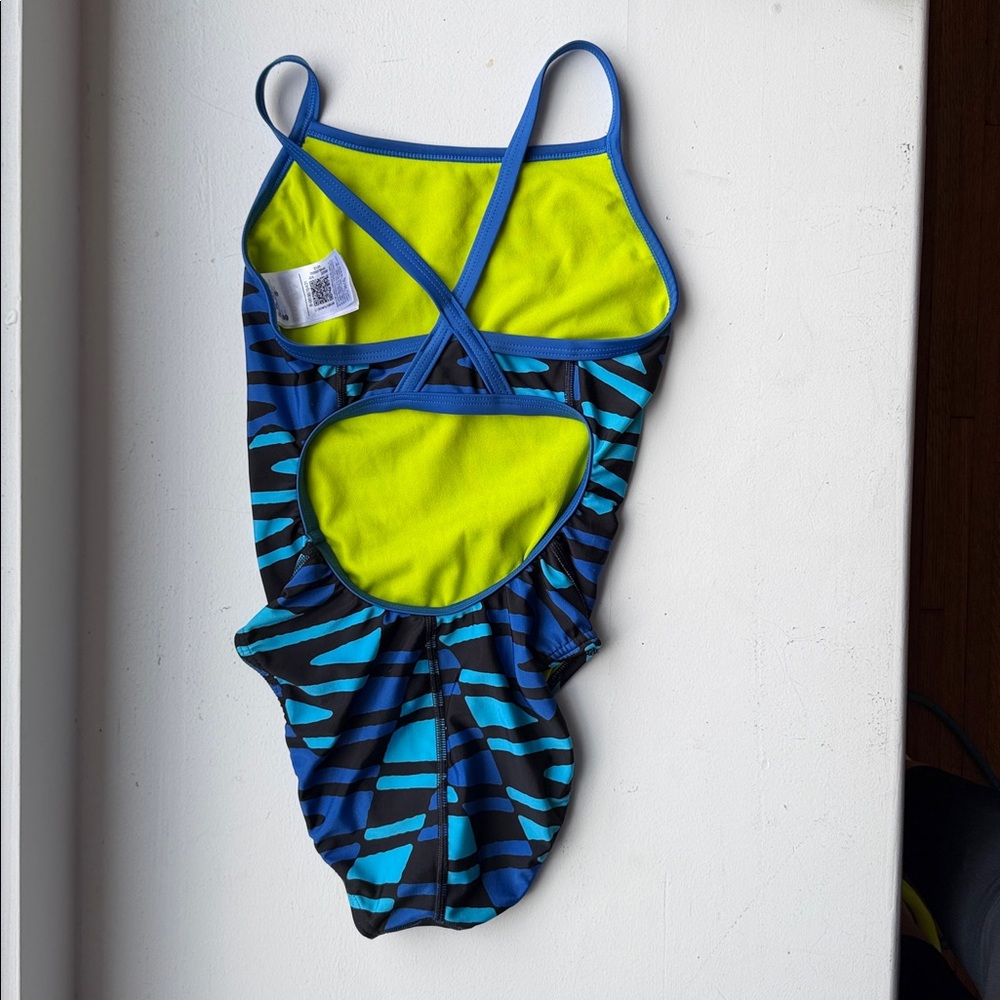 Speedo womens Blue & Aqua Striped swim team One-Piece Swimsuit size 32 - Picture 3 of 4